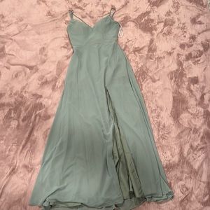Sage bridesmaids dress with slit